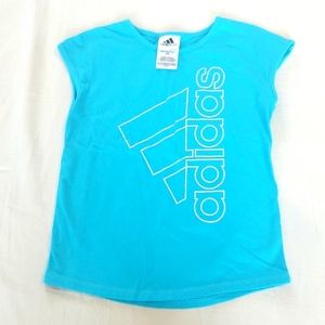 Adidas Girls 6x Blue Top with Sparkly Silver Logo